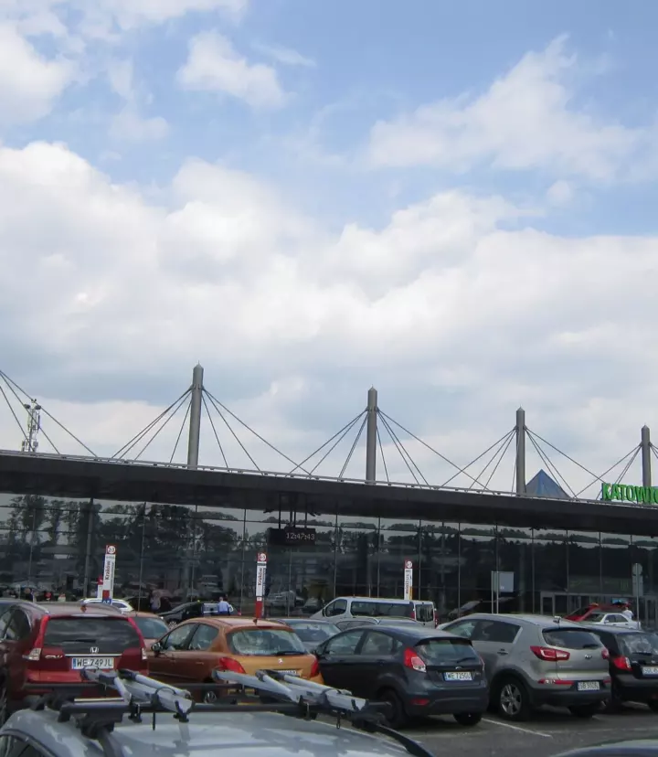 Terminal A and cars outside Katowice Airport