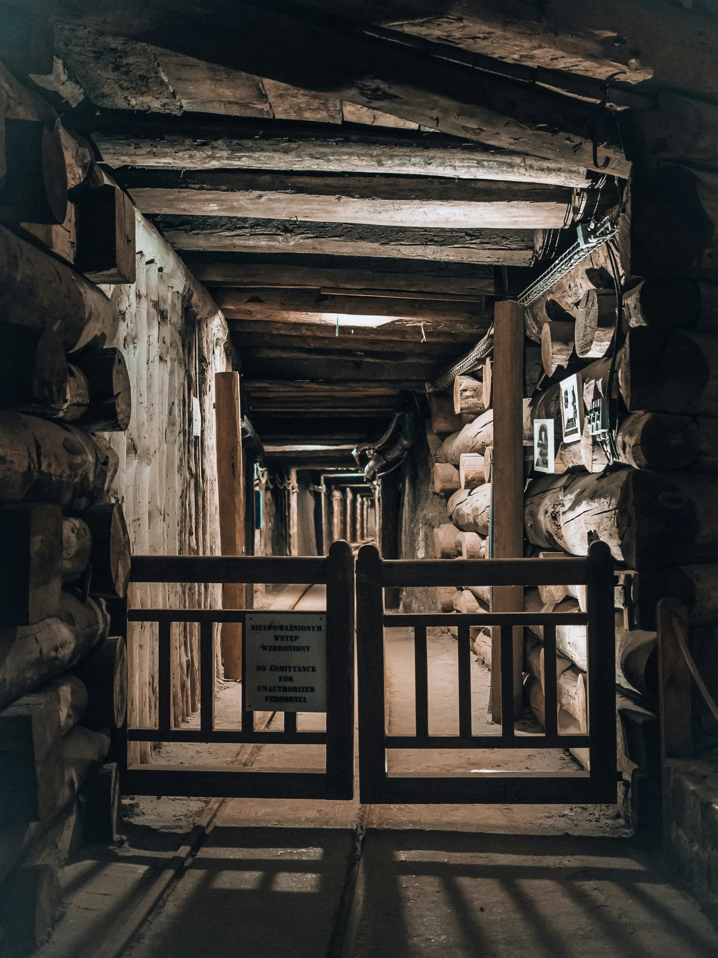 A passage with timber supports inside Wieliczka Salt Mine