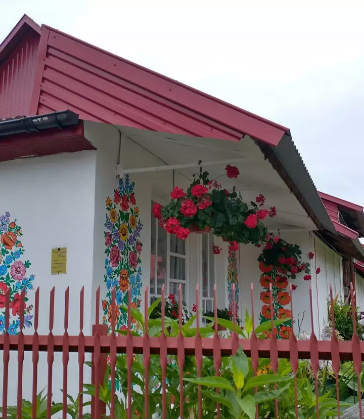 Colourful floral paintings on a traditional house in Zalipie